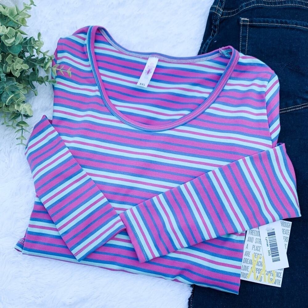 LuLaRoe | Lynnae Size XXS Pink/Blue Striped Top